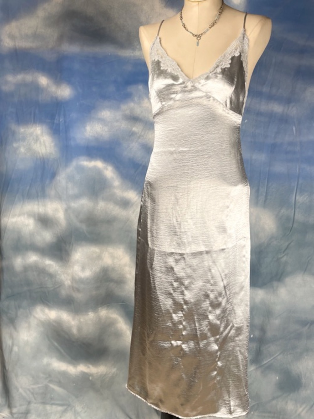 Urban Outfitters shiny silver bias cut slip dress
